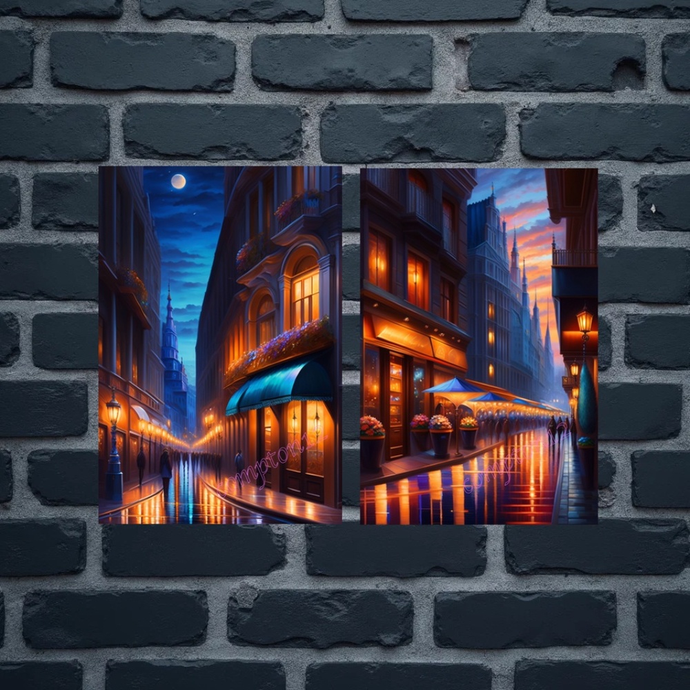Rainy Streets of Paris 13” x 19” Digital Frameable Art Prints x 2